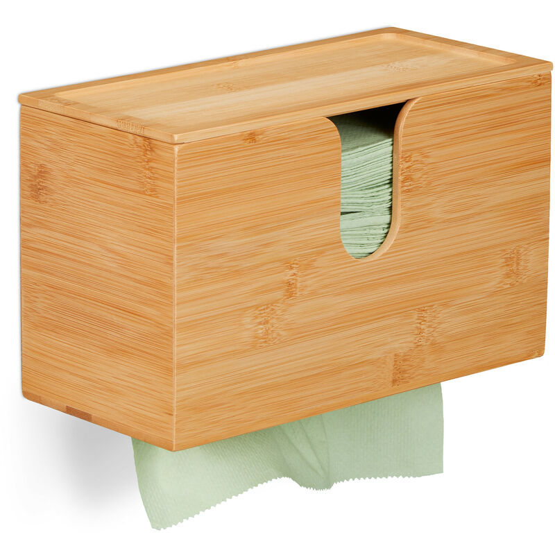 Relaxdays - Paper Towel Dispenser, With Lid, for H2 Format Size, HxWxD 17x27x13 cm, Hanging, Bamboo, Natural