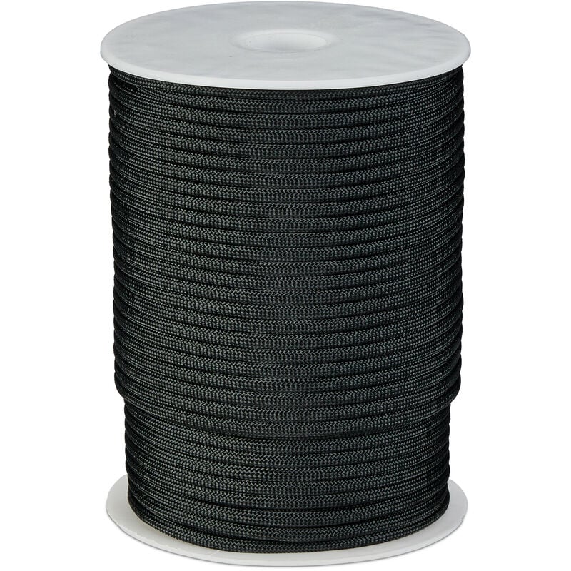 Relaxdays - Paracord, 4 mm x 80 m, Tear-resistant, Type 3, 9 Inner Strands & 32 Outer Strands, Load up to 250 kg, Black