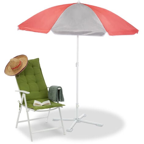 Relaxdays Parasol, Ø 160 cm, hauteur réglable, protection anti-UV, inclinable, polyester, acier, parasol rond, gris/rose