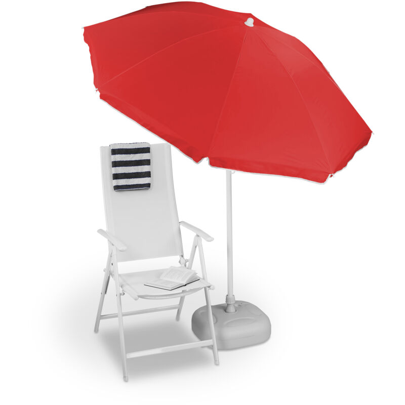 Parasol, ø 180 cm, hauteur réglable, inclinable, rond, polyester, acier, jardin, balcon, plage, rouge - Relaxdays