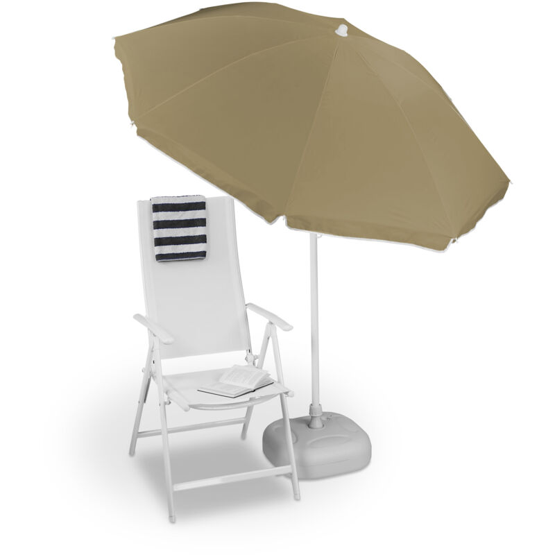 Parasol, ø 180 cm, hauteur réglable, inclinable, rond, polyester, acier, jardin, balcon, plage, taupe - Relaxdays