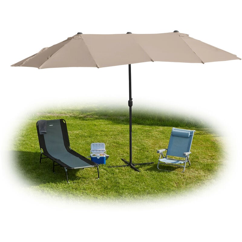 Parasol double de jardin, 460 x 270 cm, grand parasol avec manivelle, jardin, terrasse, uv 30+, ovale, beige - Relaxdays