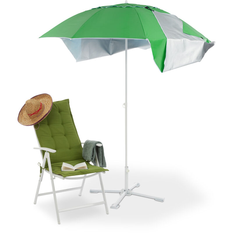 Relaxdays Parasol et abri de plage, avec piquet, sac de transport inclus, protection UV50, HxD: 210x175 cm, 2 en 1, vert