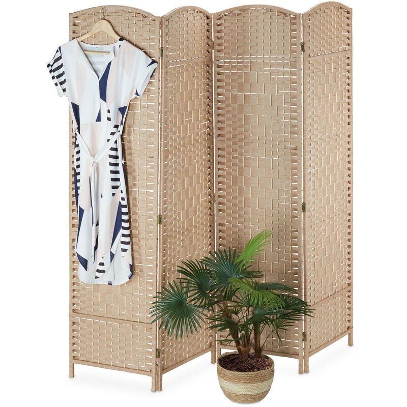 Paravent à 4 volets, pliable, brise-vue opaque, h x l : 180 x 180 cm, pour votre intérieur, nature - Relaxdays