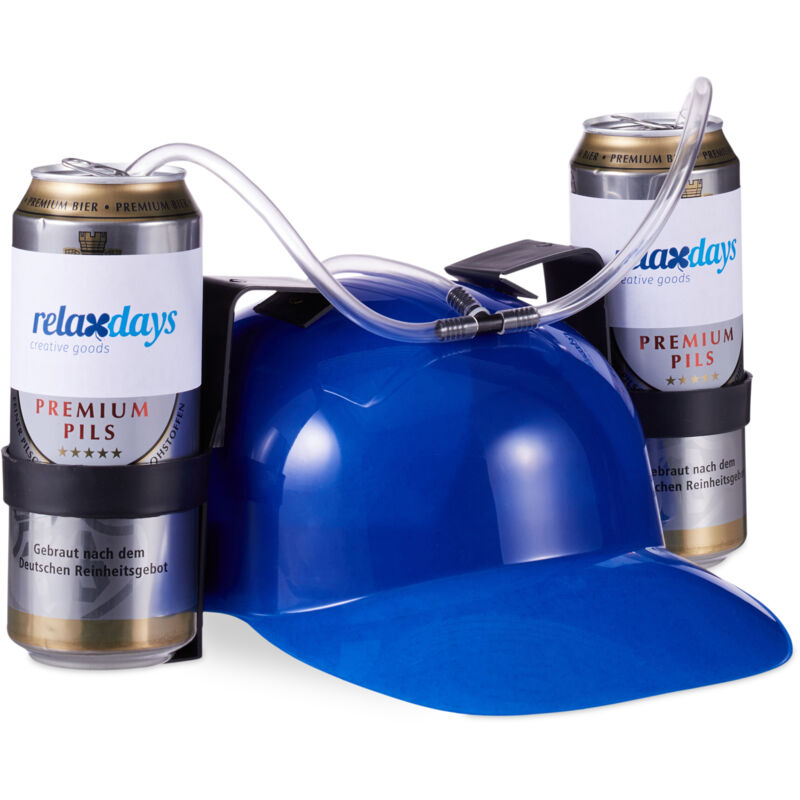 Relaxdays 4 X Party Trinkhelm, Helm Mit Schlauch, Für 2 Dosen Bier, Spaßartikel Fasching U. Fußball, Lustiger Bierhelm, Blau