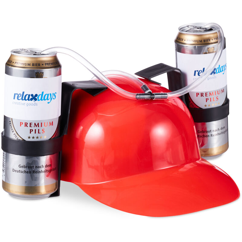 Relaxdays 4 X Party Trinkhelm, Helm Mit Schlauch, Für 2 Dosen Bier, Spaßartikel Fasching U. Fußball, Lustiger Bierhelm, Rot