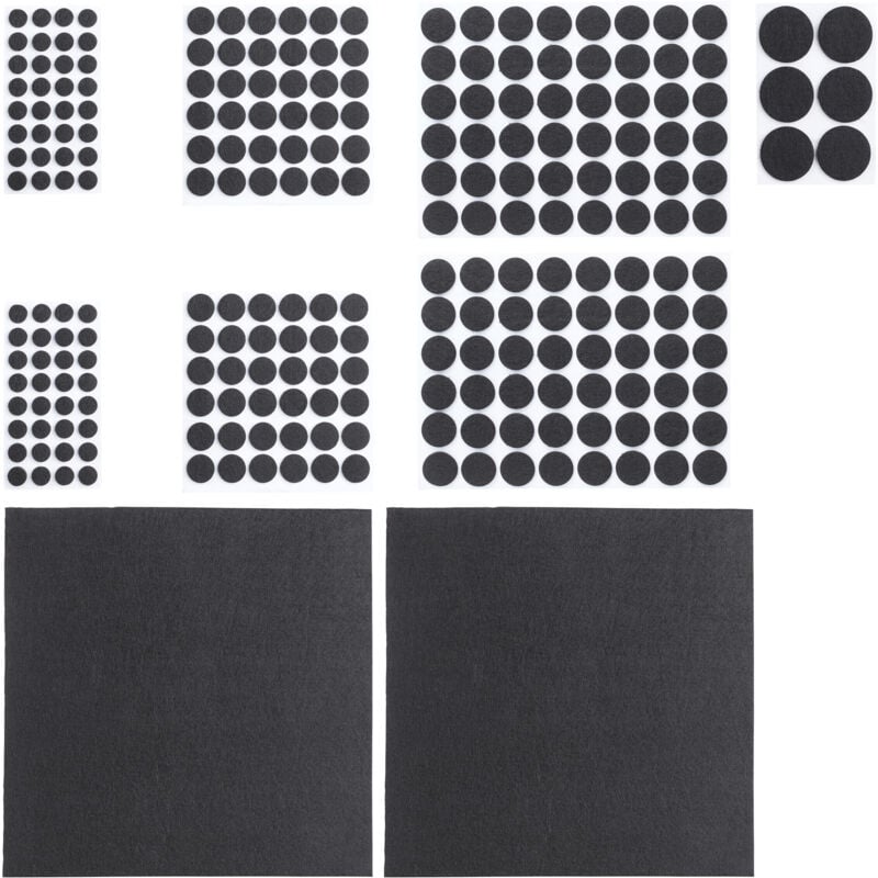 Patins en feutre lot de 2400, 20 plaques à découper inclus, autocollants, antidérapants, différentes tailles, noir
