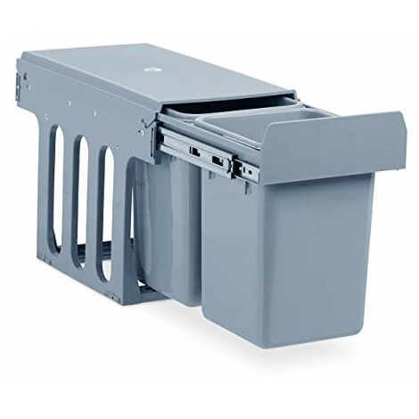 Relaxdays Pattumiera ad Incasso da Cucina, Estraibile, Doppio Contenitore Ciascuno 8 l, Plastica HBT 35x25x47 cm, Grigio, PP, ABS, Acciaio