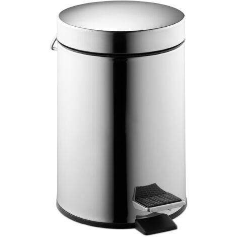 Relaxdays Pattumiera Bagno a Pedale, Cestino da 3 L, Cesto Interno Rimovibile, con Coperchio, in Acciaio Inox, Argento