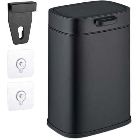 Relaxdays Pattumiera da Appendere in Cucina, Cestino da 5 l, Secchio per Umido Estraibile, Coperchio, in Ferro, Nero