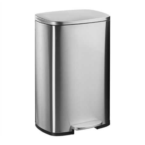 Relaxdays Pattumiera da Cucina a Pedale, Cestino 50 L, Secchio Estraibile, Coperchio Silenzioso, Acciaio Inox, Argento