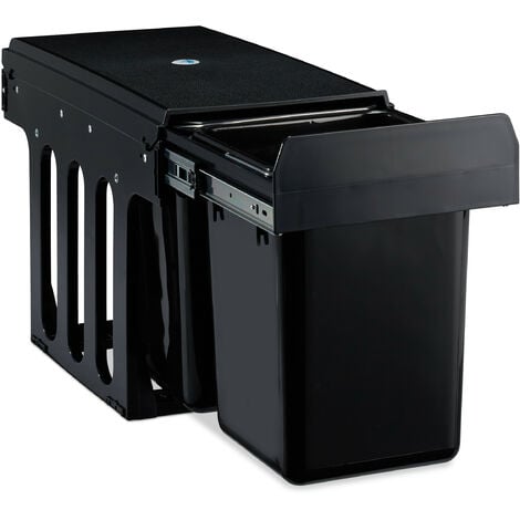 Relaxdays Pattumiera Estraibile con 2 Secchi, Bidoni Raccolta Differenziata Sotto Lavello, 2x 8 l, 35,5x25x47 cm, nero