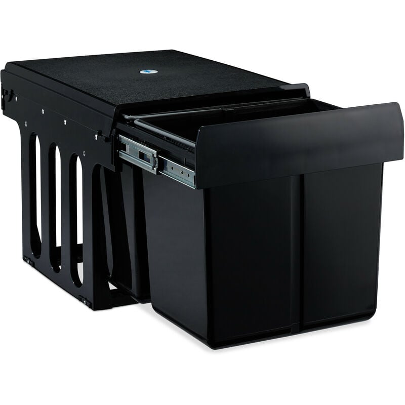 Relaxdays - Built-in Waste Bin 2 Compartment 15L each, Pull-out Disposal Unit, Recycling, hwd: 35 x 33.5 x 47.5 cm, Black