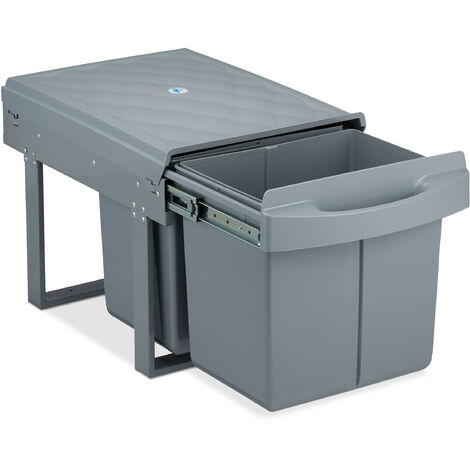 Relaxdays Pattumiera Estraibile con 2 Secchi, Bidoni Raccolta Differenziata Sottolavello, 2x15L, 34,6x34x51,8 cm, Grigio