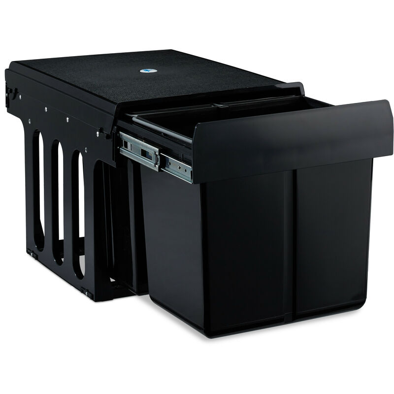 Relaxdays - Built-in Waste Bin 3-Compartment, 15 and 8 l, Pull-out Disposal Unit, Recycling, HxWxD: 35 x 34 x 48 cm, Black