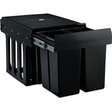 Relaxdays Pattumiera Estraibile con 4 Secchi, Bidoni Raccolta Differenziata Sotto Lavello, 4x 8 l, 35,1x34,3x48 cm, nero