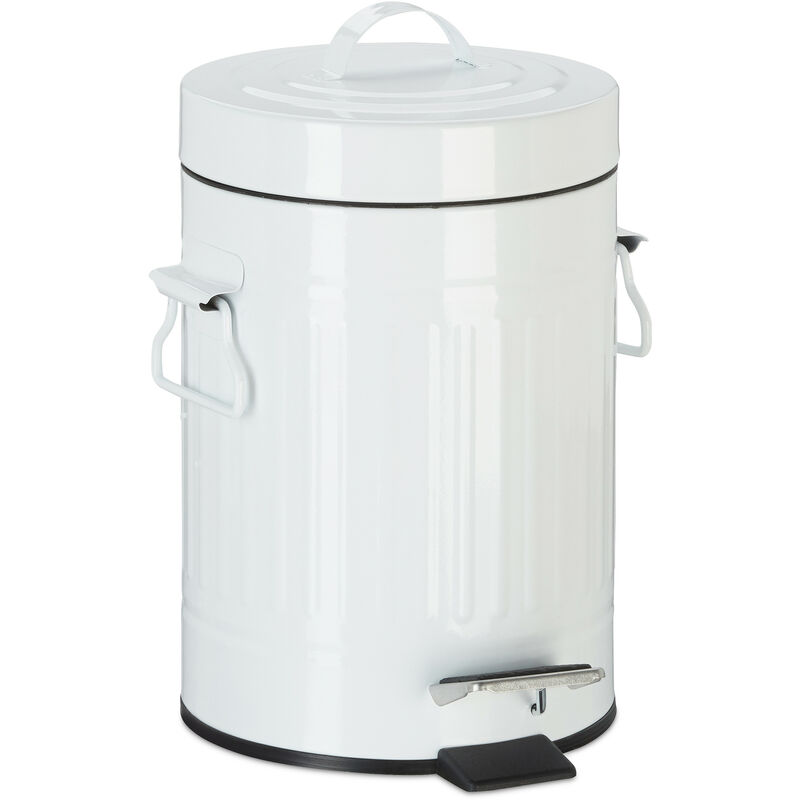 Pedal Bin, Vintage Under Kitchen Counter & Bathroom Bin, Metal, 3 l, White - Relaxdays