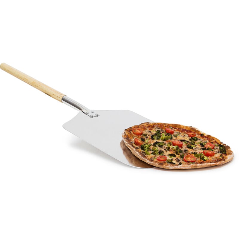 Relaxdays Pelle à pizza rectangle 30,5 x 79 cm en métal avec manche en bois Lot de 2 Pelle pour four pain, métal et bois