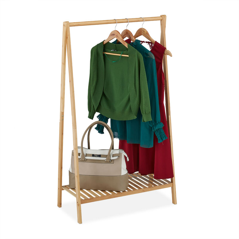 Penderie en bambou, portant à vêtements, étagère chaussures, salon, couloir, HxLxP : 120x67x35 cm, naturel - Relaxdays