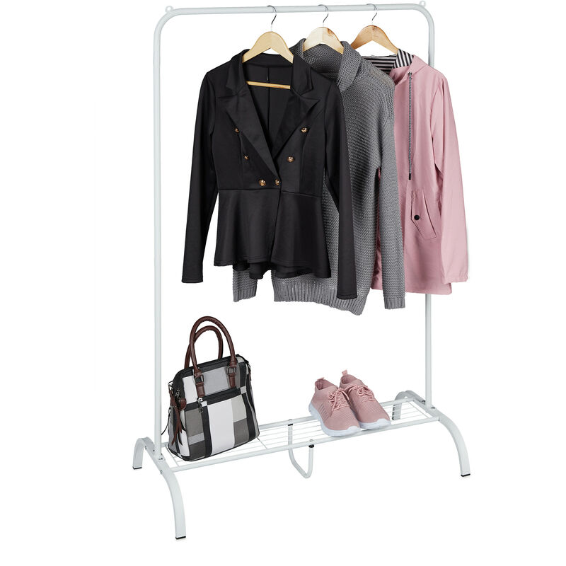 Penderie en métal, support à chaussures, chambre, portant vêtements, hlp : 139 x 90 x 44 cm, non fixe, blanc - Relaxdays