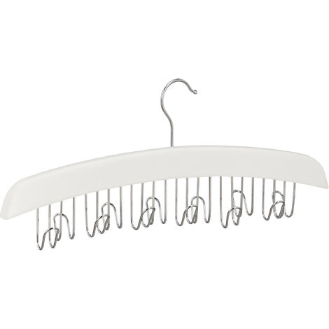 Relaxdays Percha Cinturones 12 Ganchos, Colgador Giratorio para Accesorios, Madera, 17,5x43x5,5 cm, Blanco y Plateado