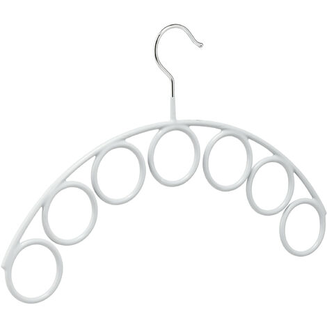 Relaxdays Percha Pañuelos con 7 Anillos 5 cm Ø, Gancho Expositor Accesorios Metal, Antideslizante, 24,5x38cm, Gris Claro