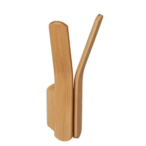 Relaxdays Perchas de Pared Bambú, para Atornillar, 2 Ganchos Resistentes, Armario o Pasillo, 15 x 6,5 x 6 cm, Natural