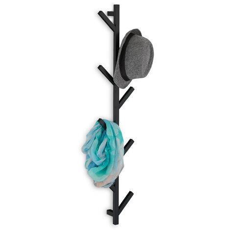 Relaxdays Perchero de Pared 8 Ganchos, Ahorra Espacio, Decorativo, Metal, 100,5 x 19,5 x 7 cm, Colgador Recibidor, Negro