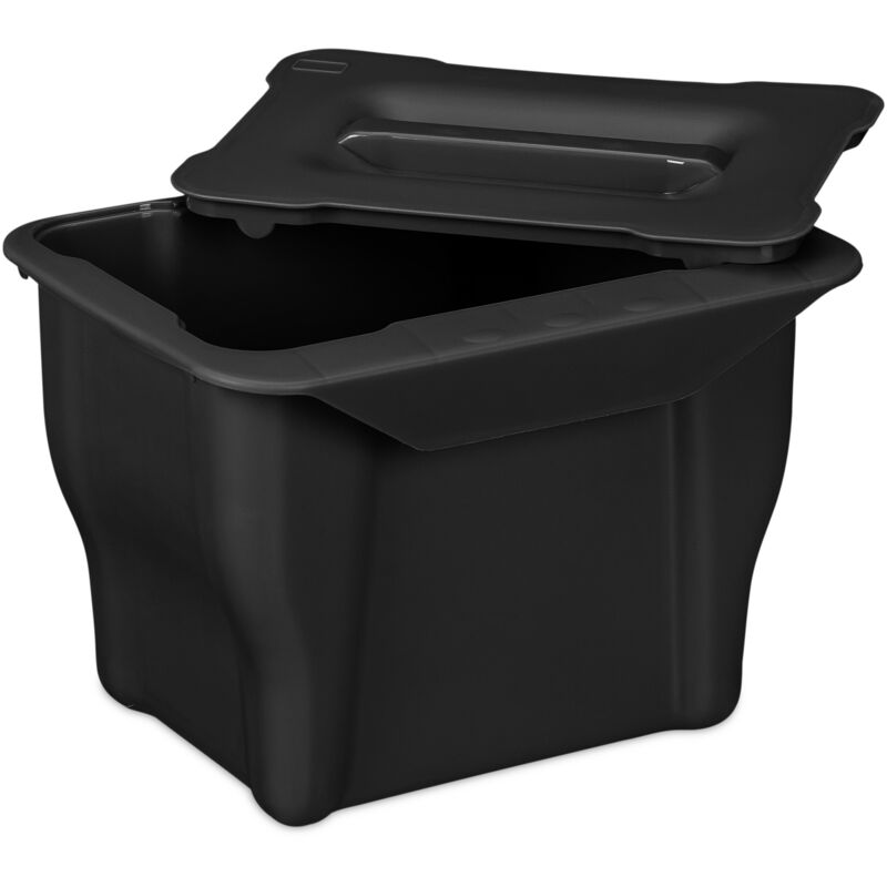 Petit seau à compost de cuisine, pratique, avec couvercle, en plastique, volume 5 l, accrocher, noir - Relaxdays