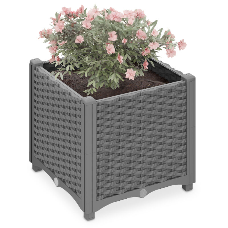 Relaxdays Pflanzkübel, Rattan-optik, Hbt, 38x40x40 Cm, Garten, Balkon & Terrasse, Blumenkübel Mit Wasserspeicher, Grau