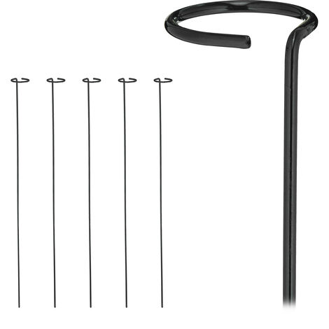 Relaxdays Pflanzstäbe Metall, 6er Set, Rankstäbe mit Ring, Metallstäbe Garten, Rankhilfe Stäbe, 80 cm lang, schwarz
