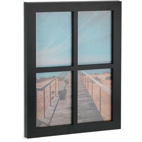 Relaxdays Photo Frame, Collage 4 Photos, 18 x 13 cm, Total Dimensions H x W 44 x 33.5 cm, Black