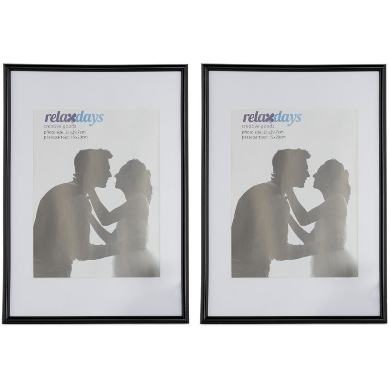 Relaxdays - Picture Frame, Set Of 4, 20x30cm, Wood, Portrait & Landscape Format, Passepartout, Plastic, Black And White