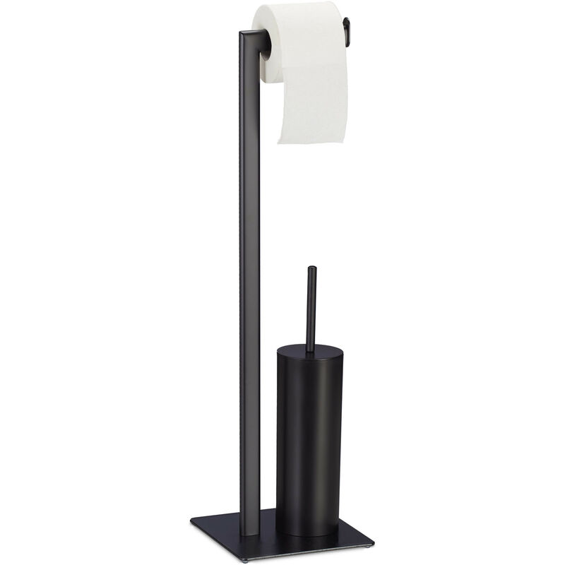 Wc Set with Paper Roll Stand, Toilet Brush & Holder, Bathroom Accessories, HxWxD: 72.5 x 20 x 20 cm, Black - Relaxdays