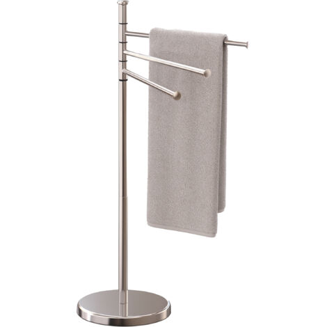 Relaxdays Piantana Portasciugamani da Terra, 3 Bracci Rotanti Porta Asciugamani da Bagno, 85,5x42x22 cm, Acciaio Inox