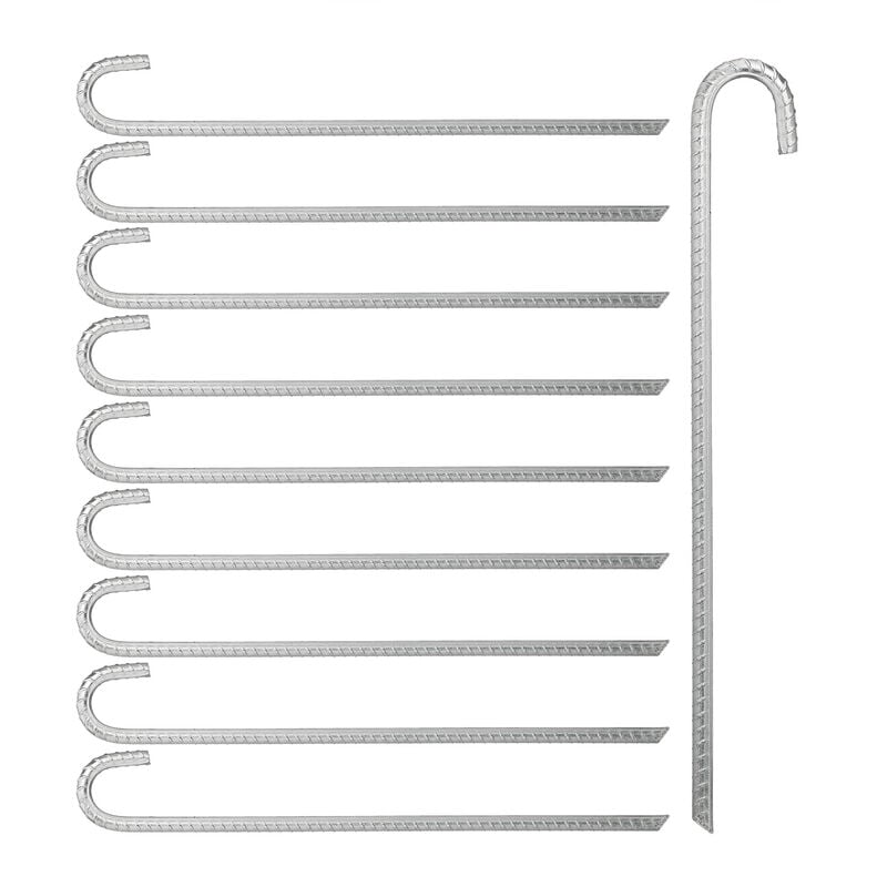 Tent Pegs, Set of 10, Extra Long, Sturdy, xl Ground Anchors for Pavilions, Camping, Steel, 45 cm, Silver - Relaxdays