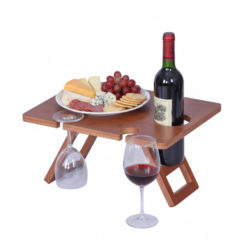 Relaxdays Picnic Wine Table, Folding, Bamboo, Hxwxd, 20 X 40 X 30 Cm, For 4 Glasses & 1 Bottle, Brown