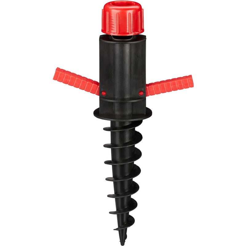 Relaxdays Pied de parasol, Porte-parasol, Support à vis, Douille de sol, Diamètres 19-32 mm, Camping, Plage, noir/rouge
