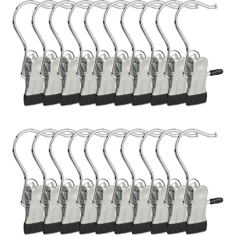 100x Pinces cintre crochets de suspension métal caoutchouc vêtement linge bottes HxlxP: 10,5 x 5 x 2 cm, argent/noir