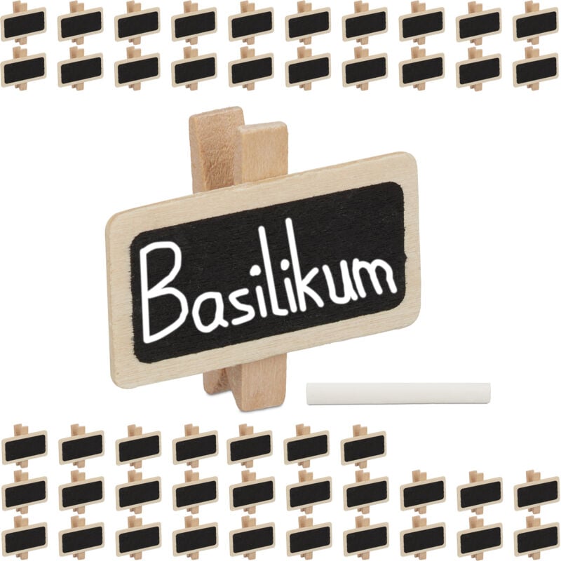 Pinces tableau, lot de 96, mini, craie, herbes de jardin, plaquette 4x2 cm, en bois, inscription, nature