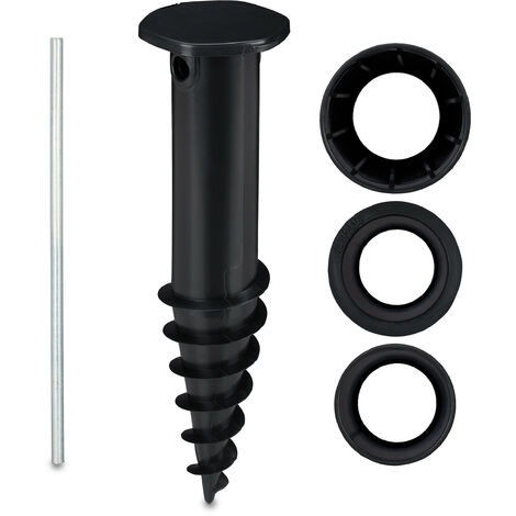 Relaxdays Pincho Sombrilla, Anclaje Suelo para Atornillar, Adaptador, 32-50 mm, Plástico, Soporte Parasol, Negro