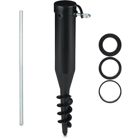 Relaxdays Pincho Sombrilla, Anclaje Suelo para Atornillar, Adaptador, 40-52 mm, Plástico, Soporte Parasol, Negro