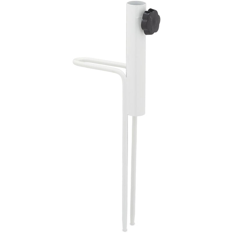 Piquet de parasol, avec poignée, pour parasol, pour tubes de 17-23 mm d'épaisseur, camping, acier, blanc - Relaxdays