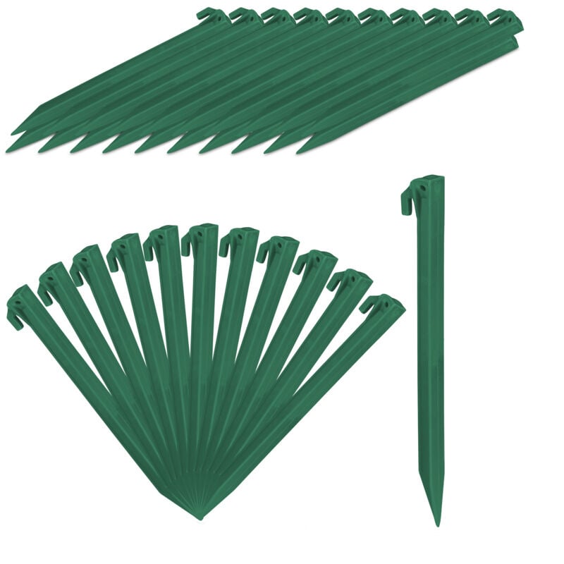Relaxdays Piquet de fixation, lot de 32 sardines tente, piquet ancrage sol jardin 31 cm long, plastique, vert