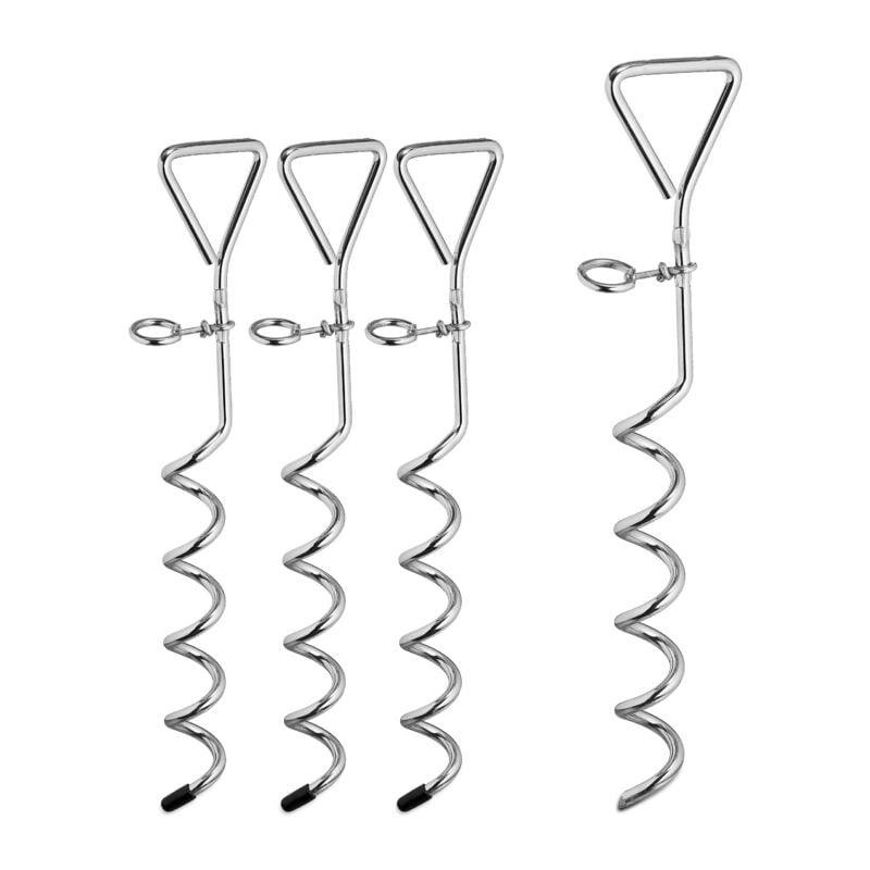 Piquet kit ancrage spirale, lot de 24, forme tire-bouchon, tente trampoline acier chien, 42 cm, argenté