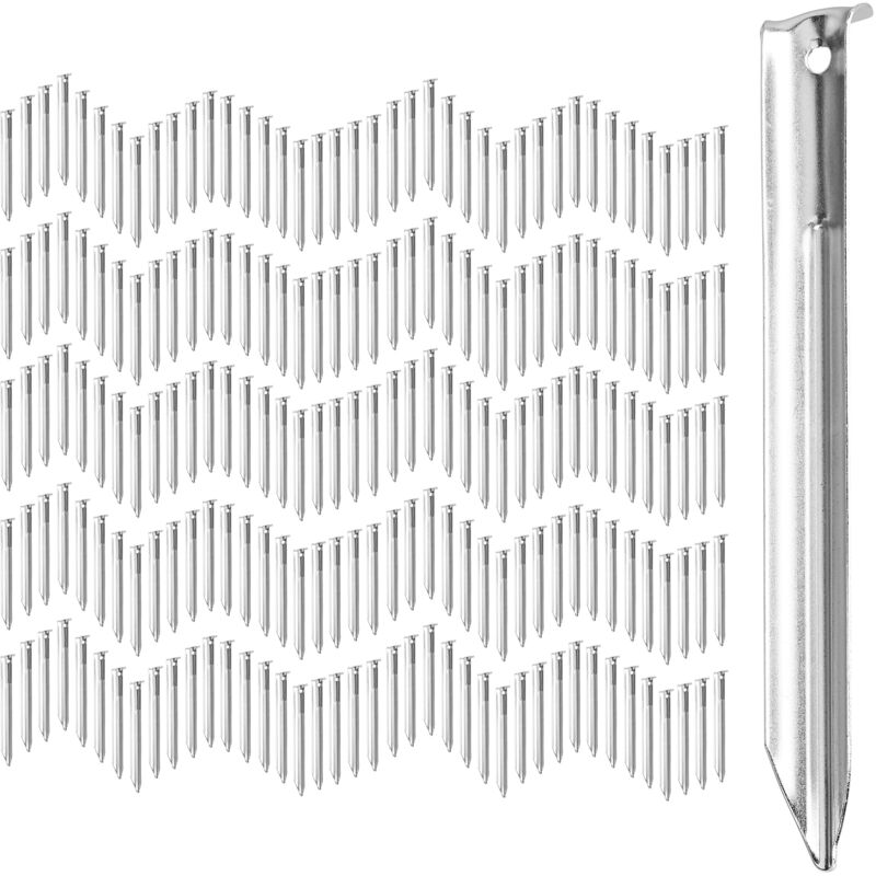 Piquets de fixation au sol, Sardines, Lot de 200, Avec Trous, Camping, 18 cm de long, Tente, Acier, argenté