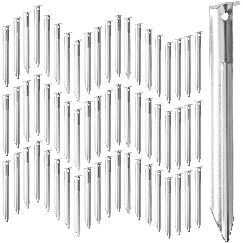 Piquets de fixation au sol, Sardines, Lot de 60, Avec Trous, Camping, 18 cm de long, Tente, Acier, argenté