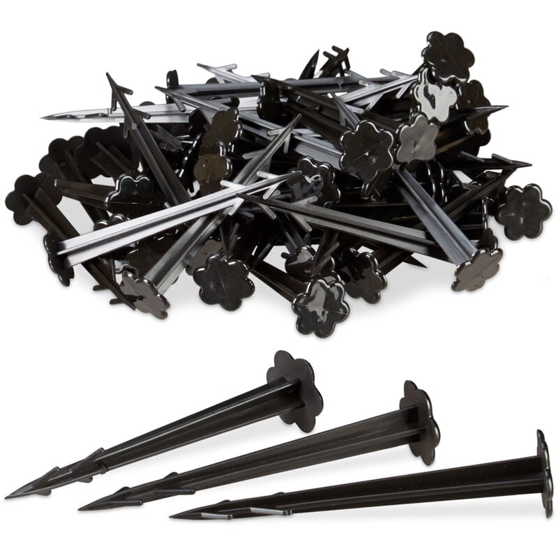 Relaxdays - Piquets de fixation sol en plastique, lot de 500, clous, sardines, jardin, tente, fixation terre 11,5 cm, noir