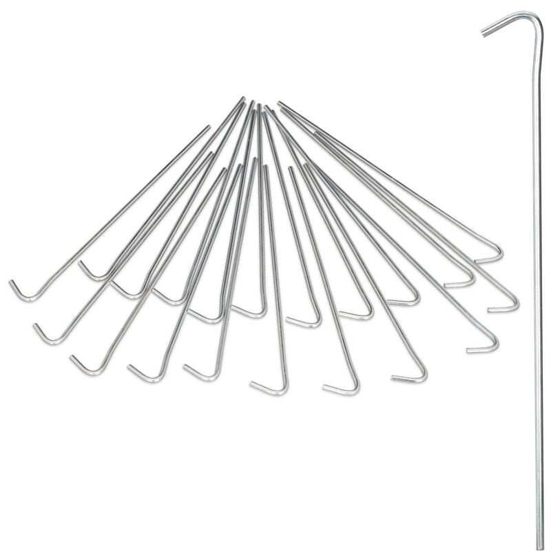 Piquets de fixation sol, Sardines, Lot de 60, acier galvanisé, Tente de Camping, 22 cm, Résistantes, argenté