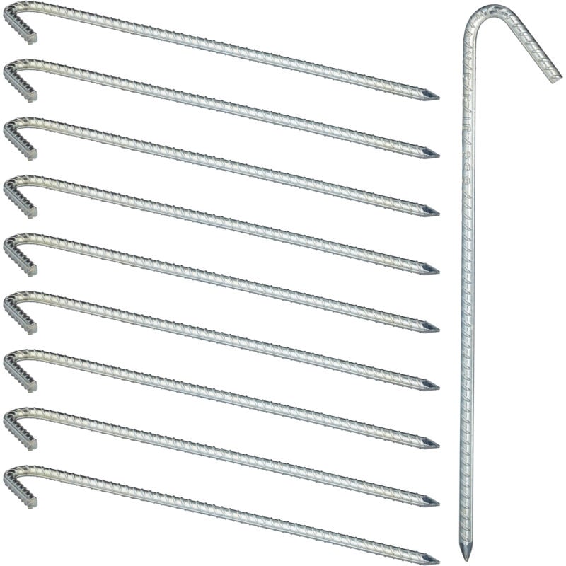 Piquets de fixation sol xl, lot de 40, Sardines, acier galvanisé, tente, 39 cm, Acier électrozingué, argenté
